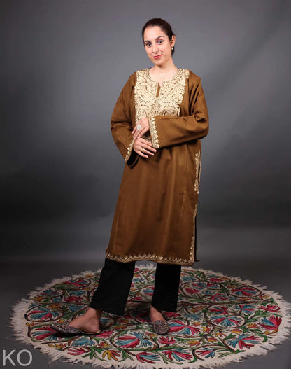 Brown Base Zari Embroidered Pheran