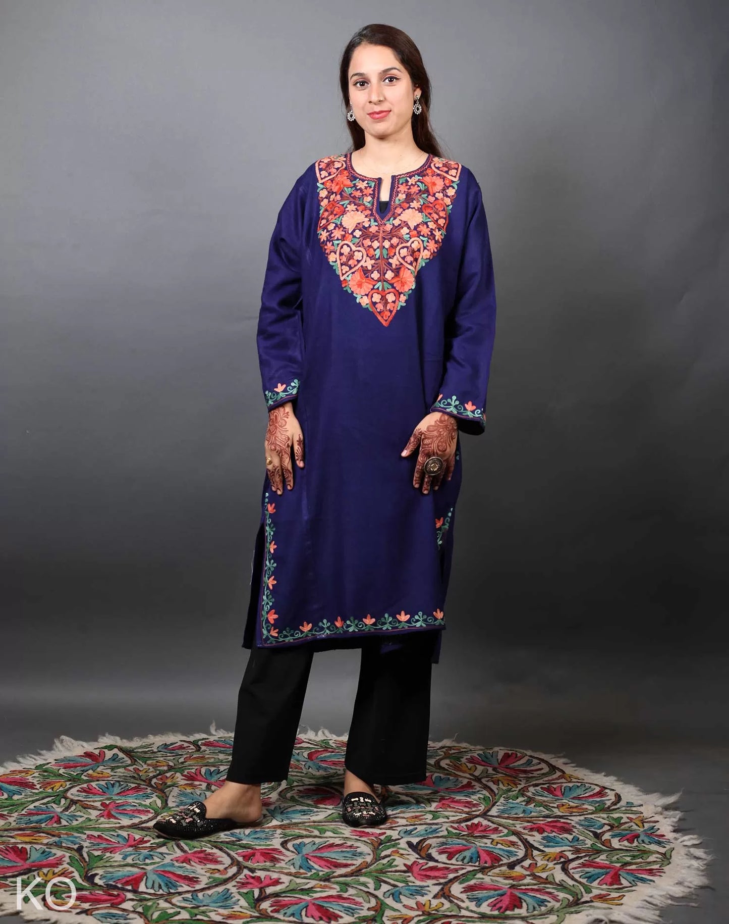 Blue Aari Embroidered Pheran