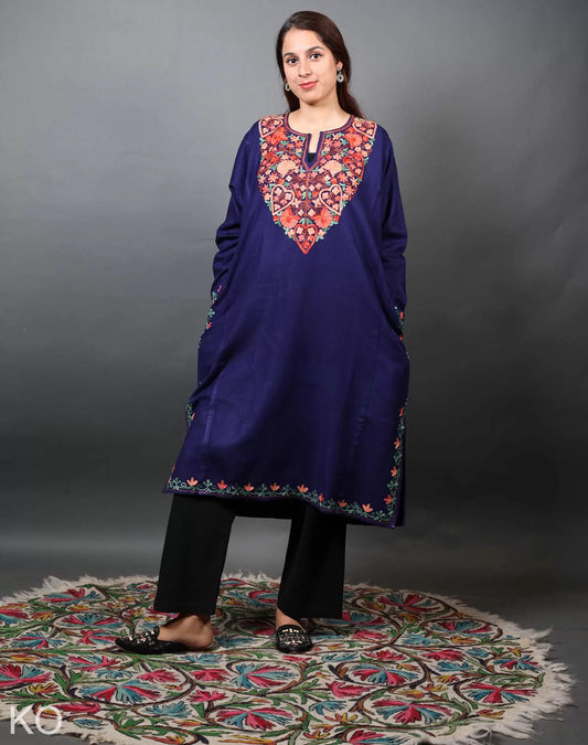 Blue Aari Embroidered Pheran