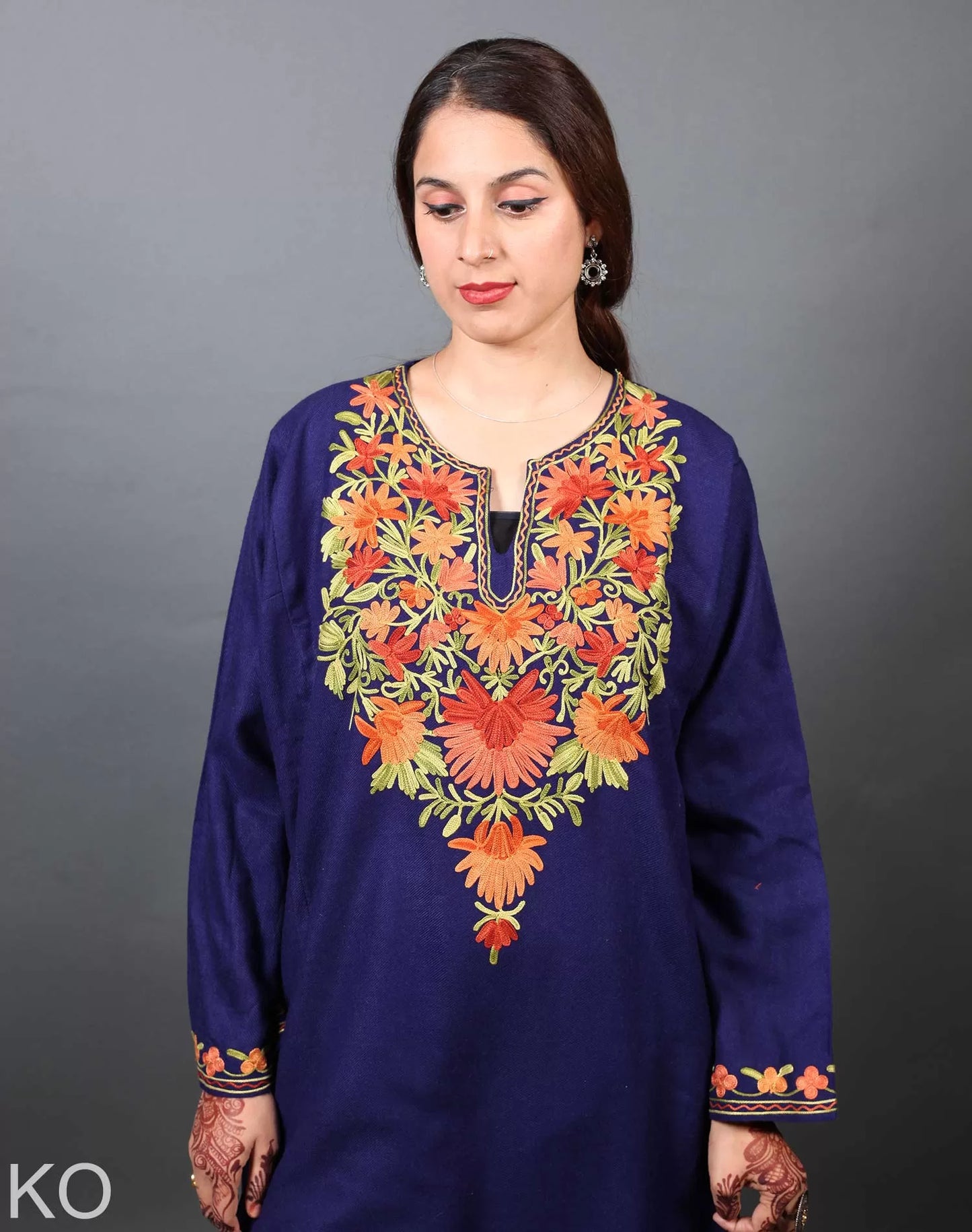 Blue Poshkaar Design Aari Embroidered Phiran