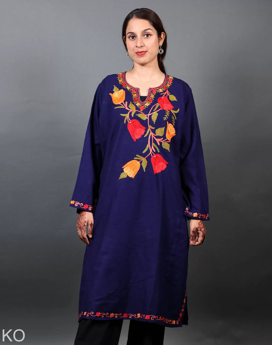 Lotus Design Aari Embroidered Blue Phiran