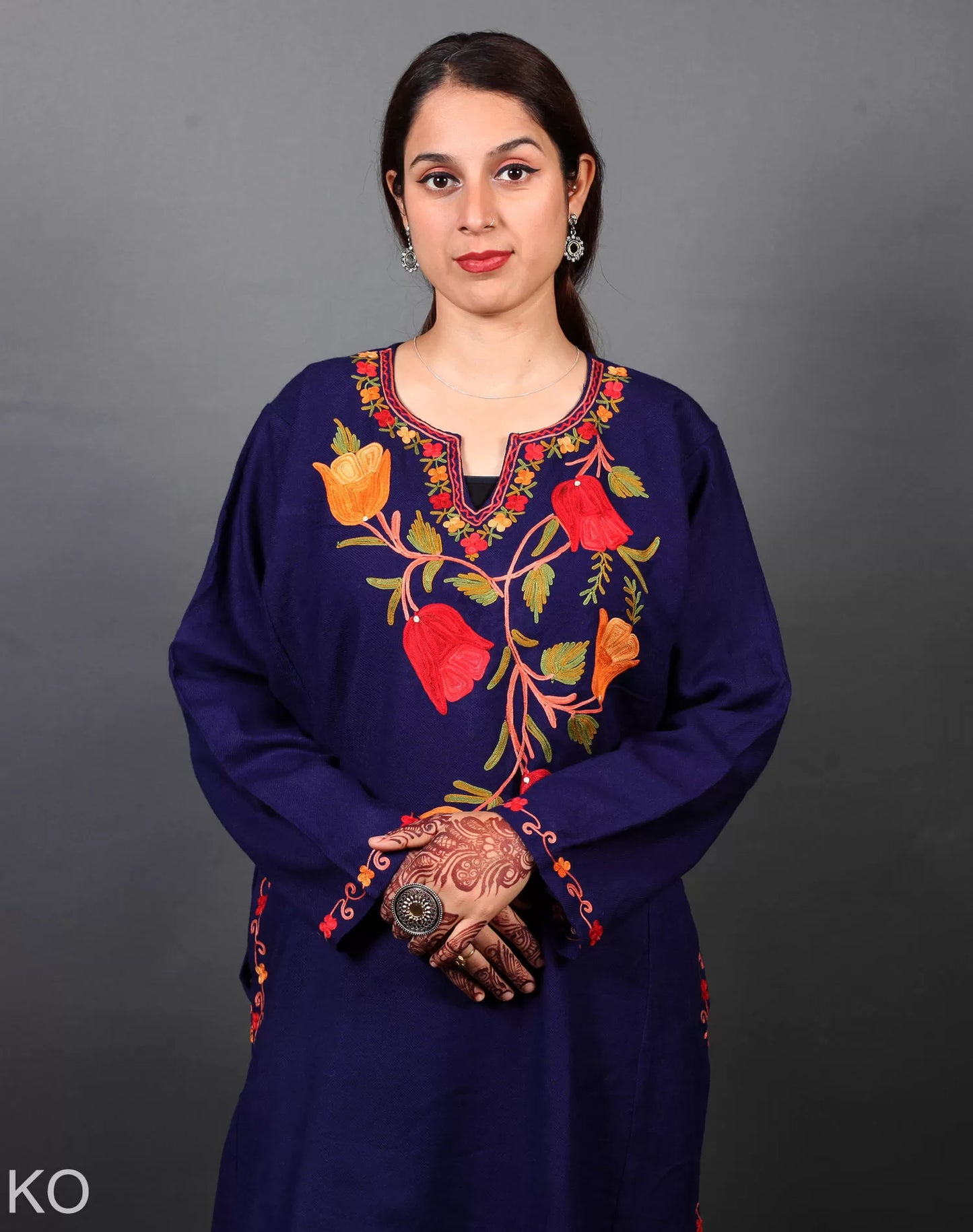 Lotus Design Aari Embroidered Blue Phiran