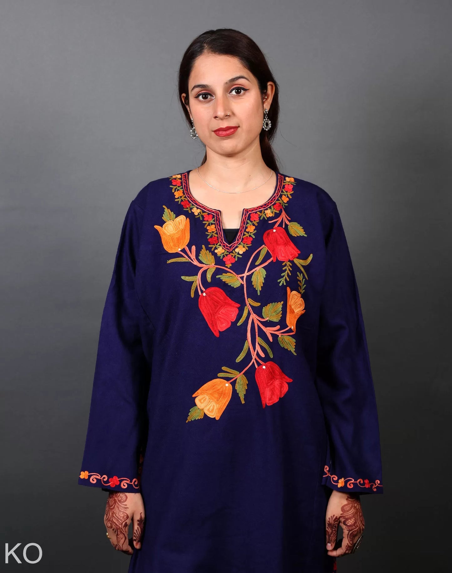 Lotus Design Aari Embroidered Blue Phiran