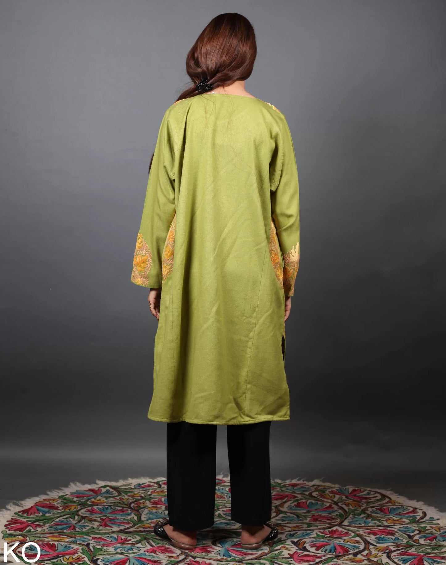 Light Green Chinar Design Aari Embroidered Phiran