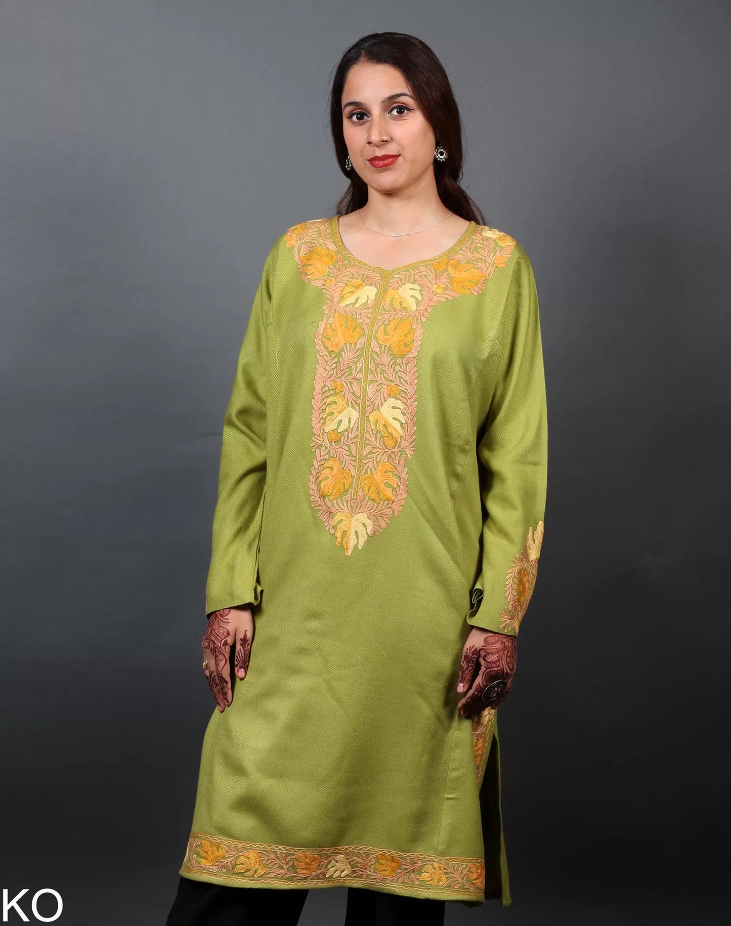 Light Green Chinar Design Aari Embroidered Phiran