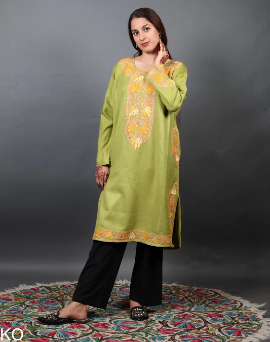 Light Green Chinar Design Aari Embroidered Phiran