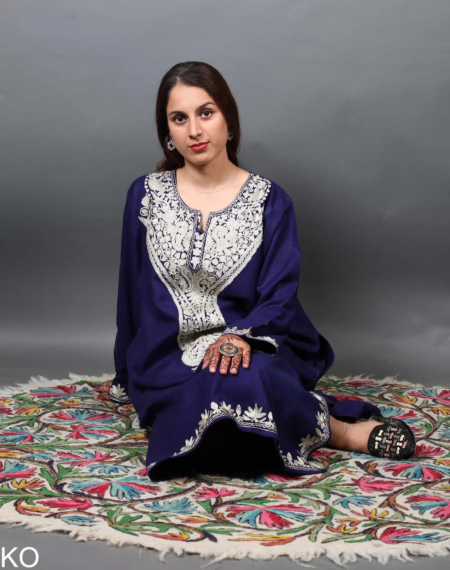 Zari Embroidered Blue Designer Pheran