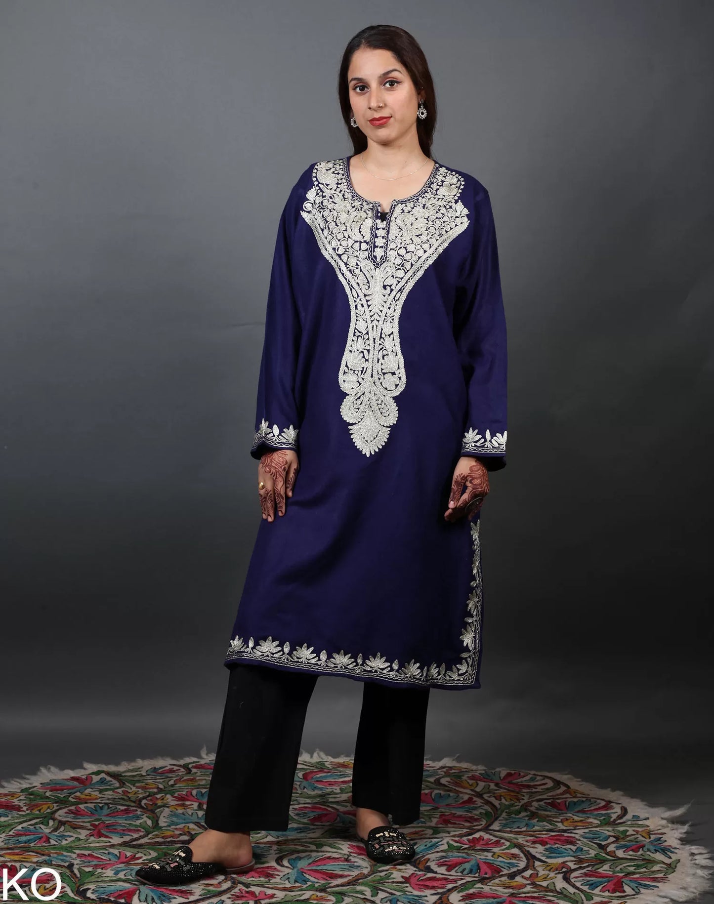 Zari Embroidered Blue Designer Pheran