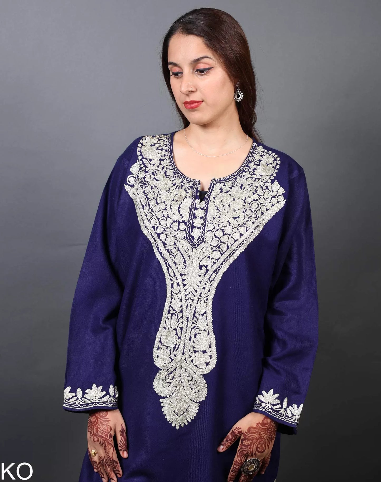 Zari Embroidered Blue Designer Pheran