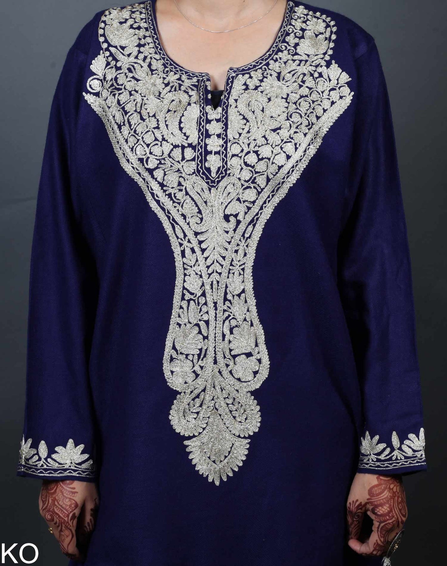 Zari Embroidered Blue Designer Pheran