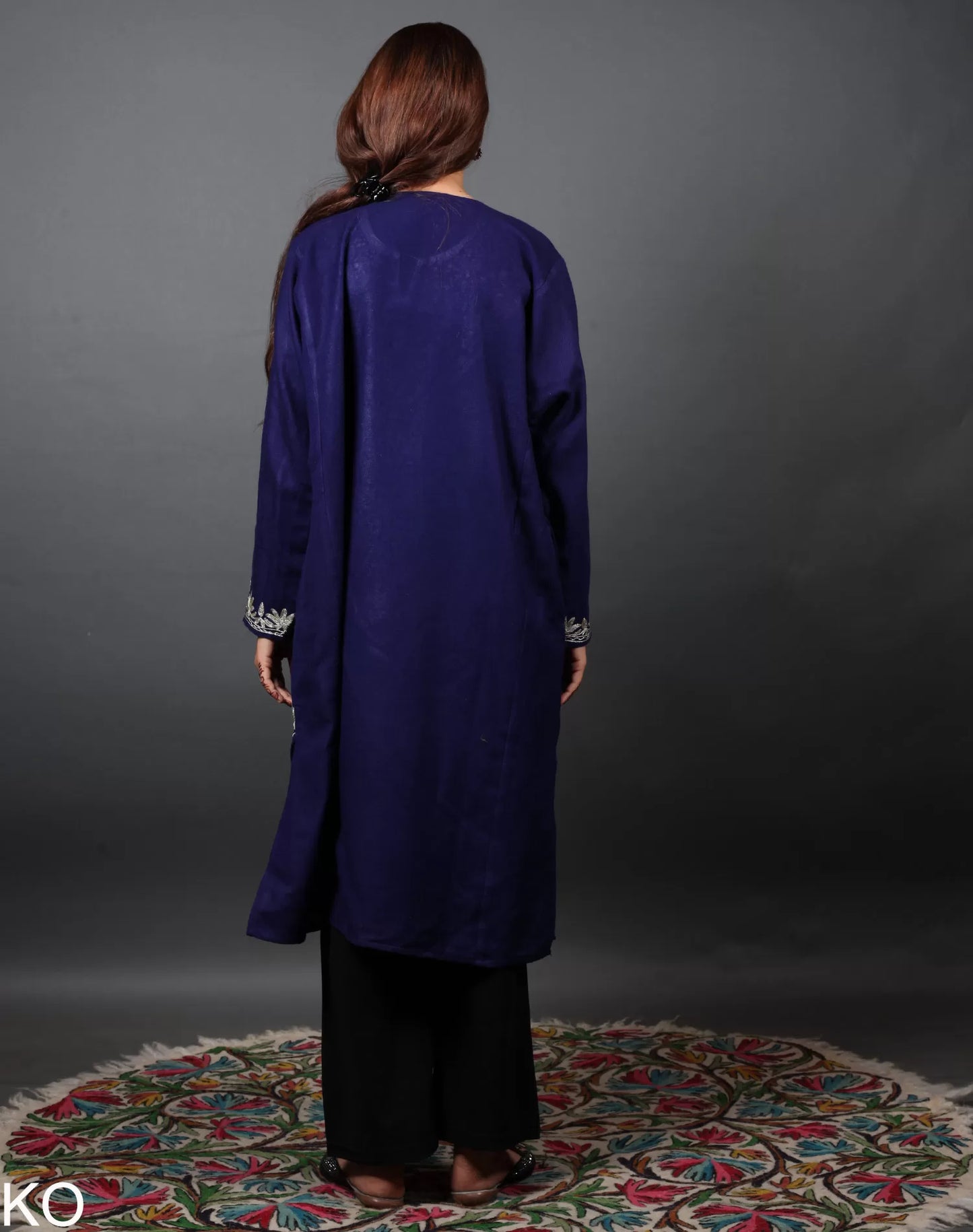 Zari Embroidered Blue Designer Pheran