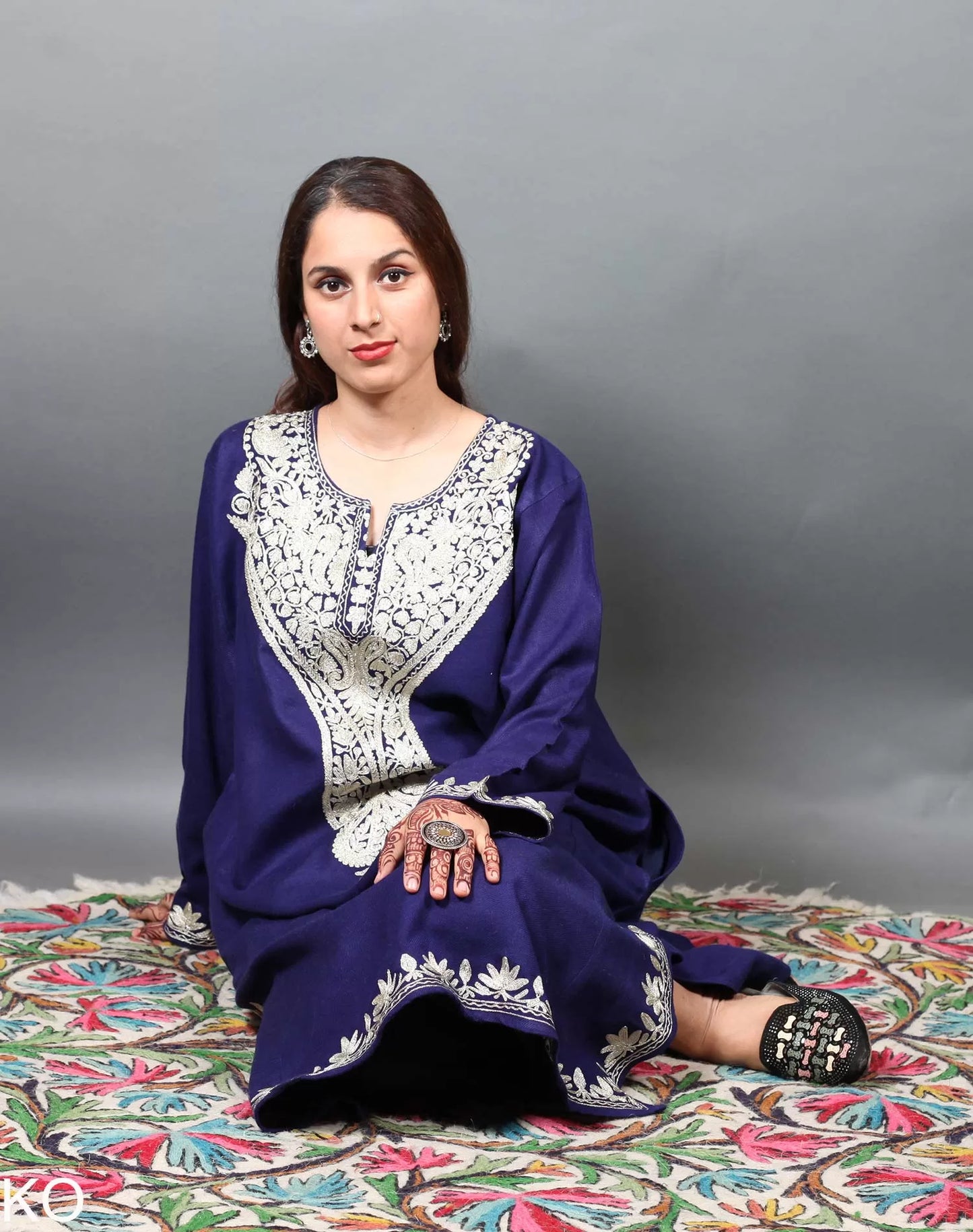 Zari Embroidered Blue Designer Pheran