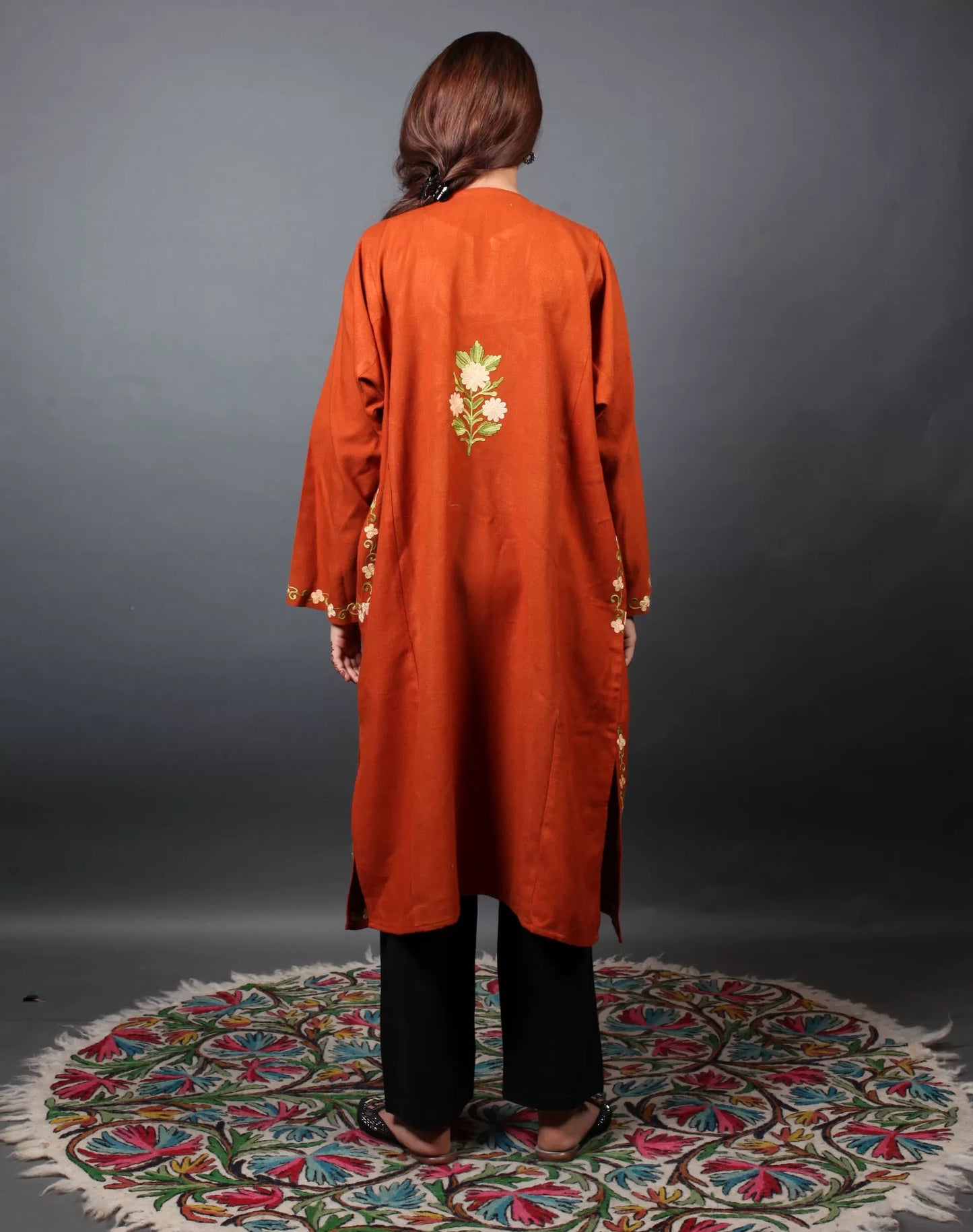 Lotus Design Aari Embroidered Orange Phiran