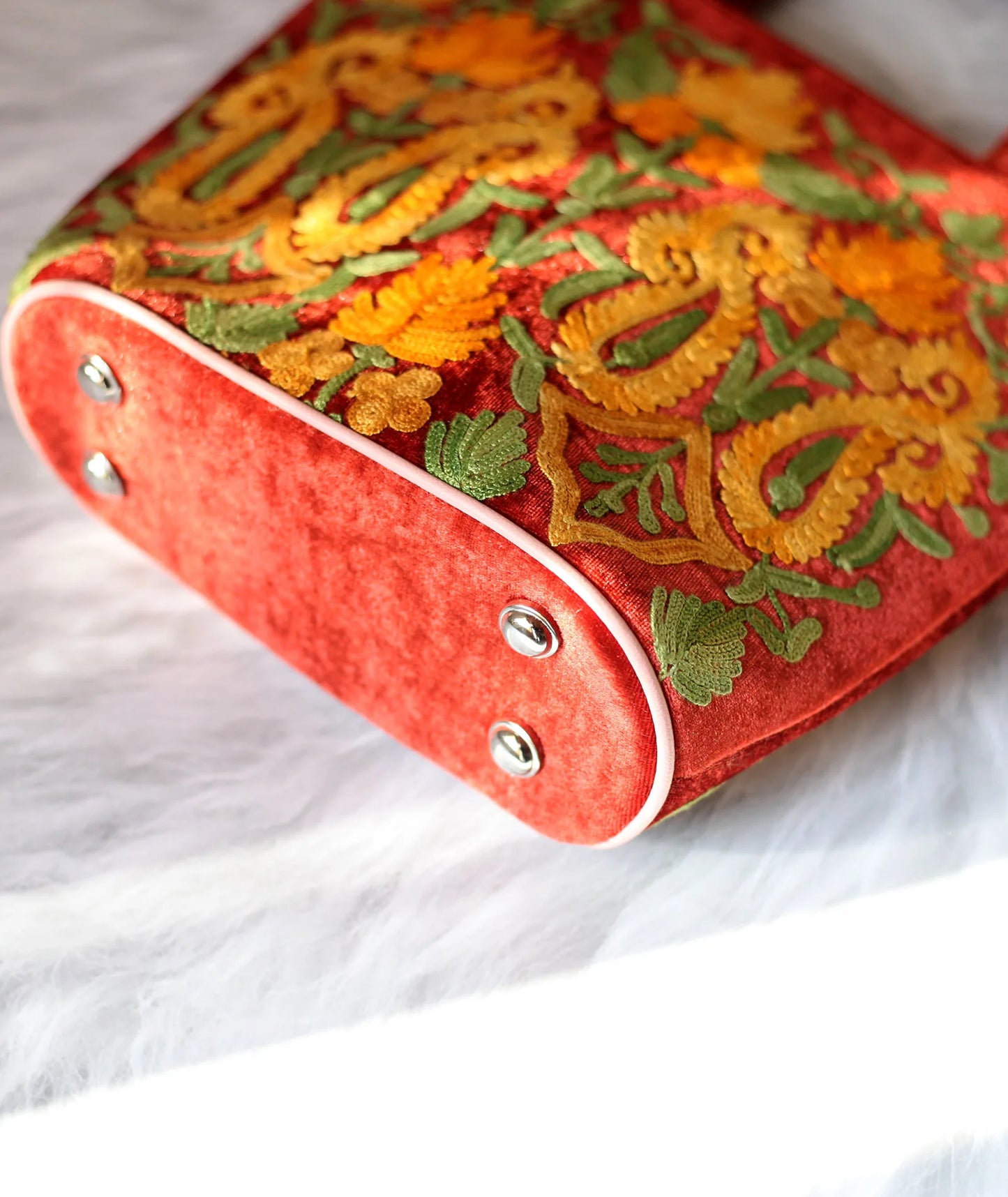 Rust Velvet Aari Embroidered Small Hand Bag