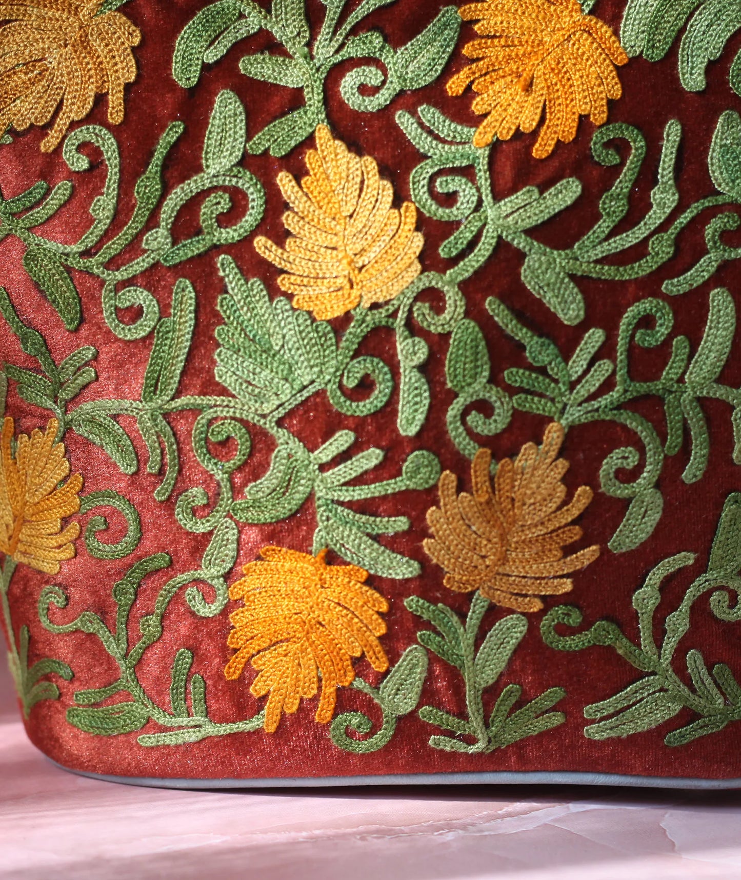 Rust Velvet Aari Embroidered Small Hand Bag