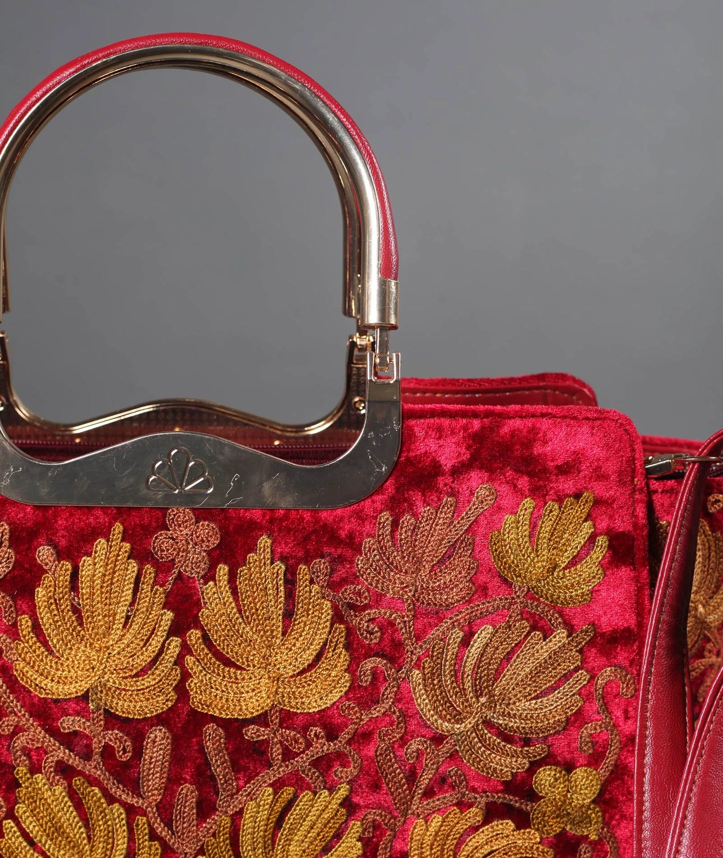 Chinar Design Aari Embroidered Red Hand Bag