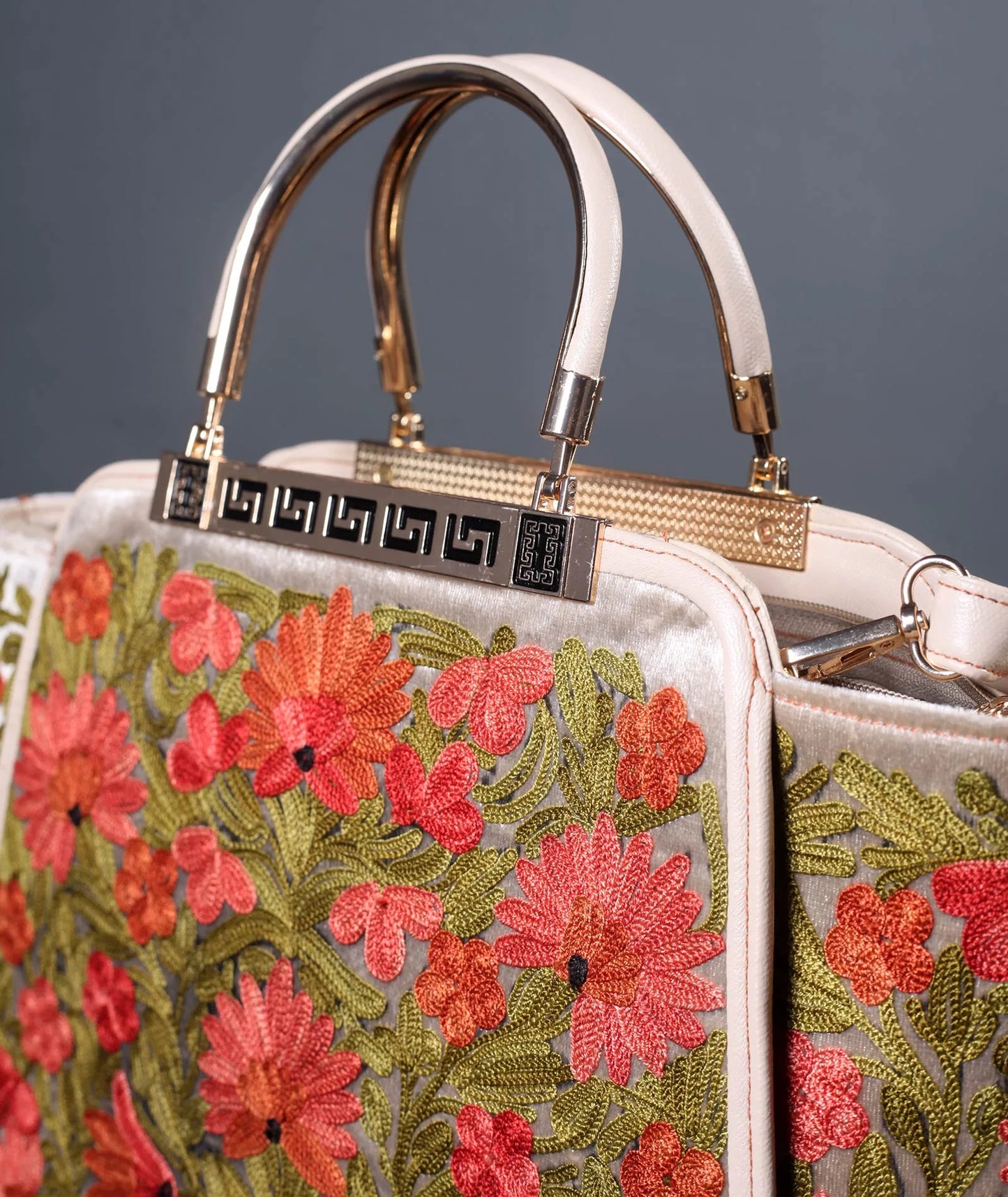 Posh Bahaar Aari Embroidered White Hand Bag