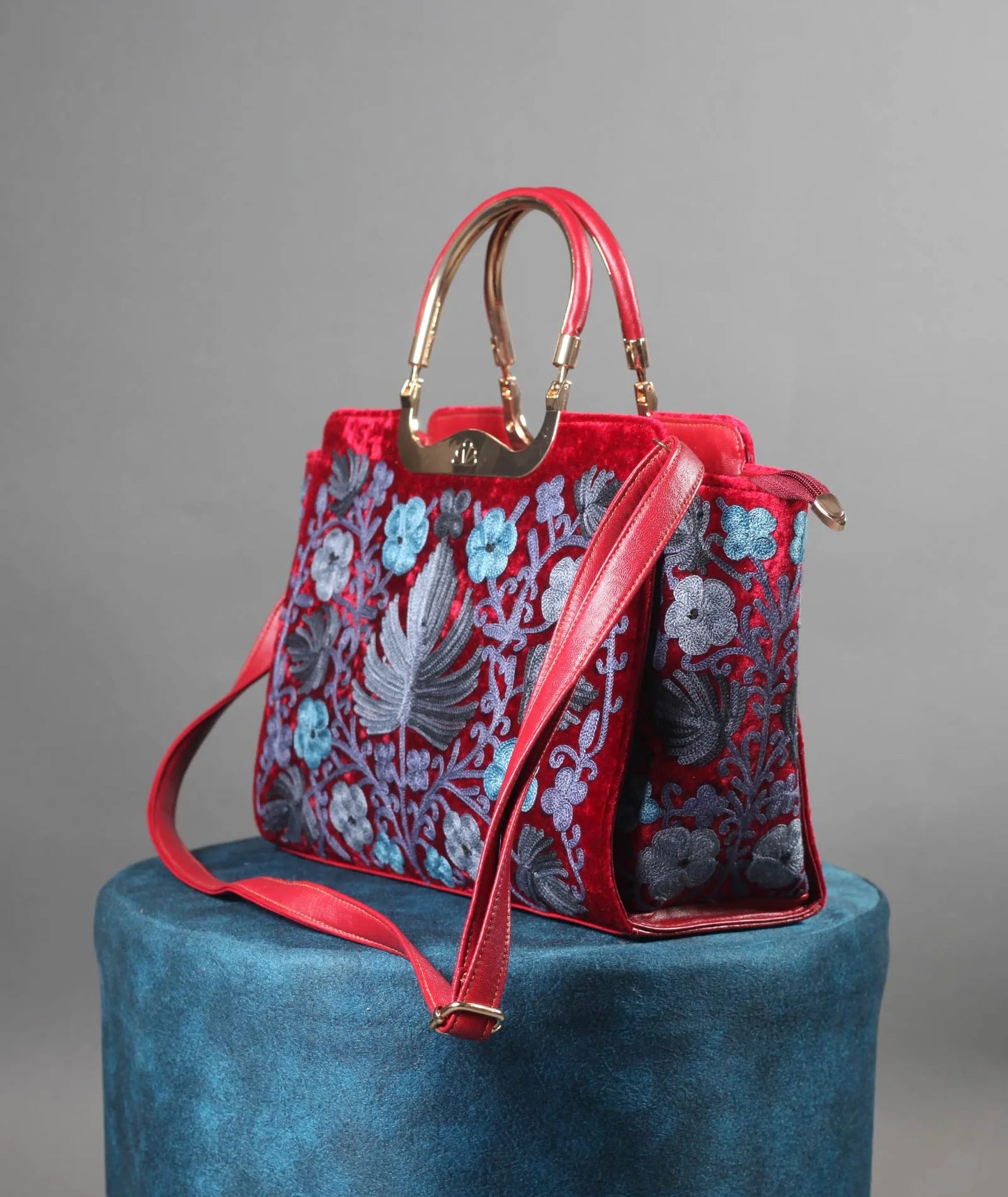 Chinar Motif Aari Embroidered Red Hand Bag