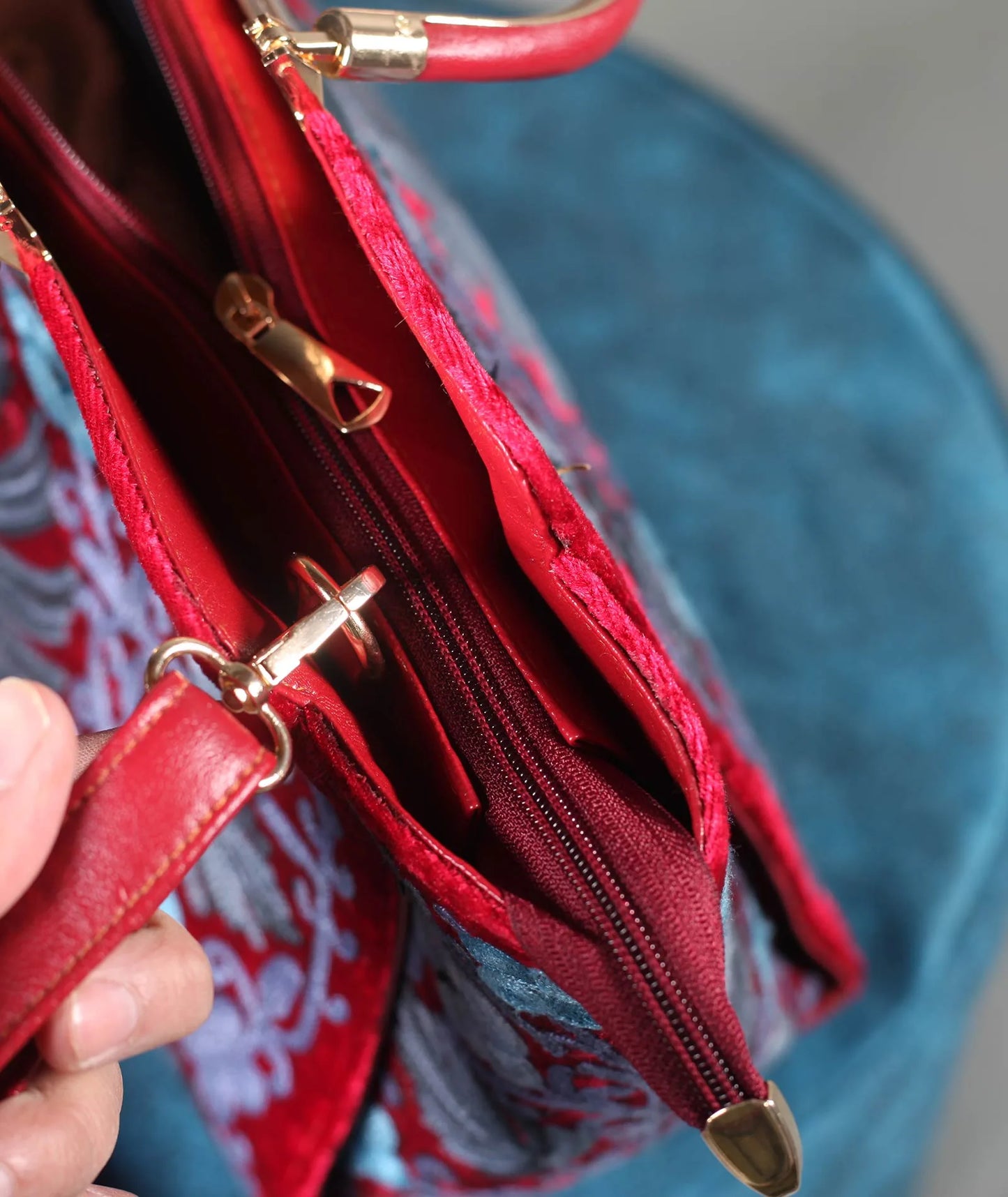 Chinar Motif Aari Embroidered Red Hand Bag