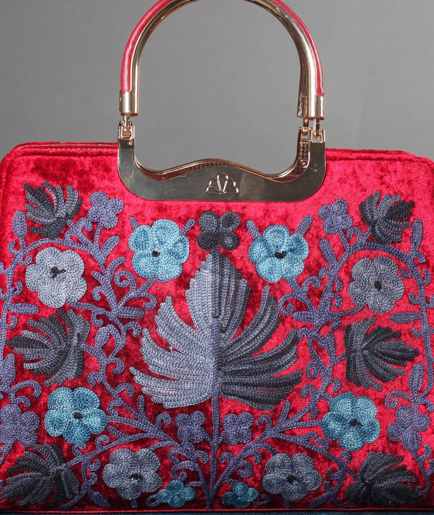 Chinar Motif Aari Embroidered Red Hand Bag