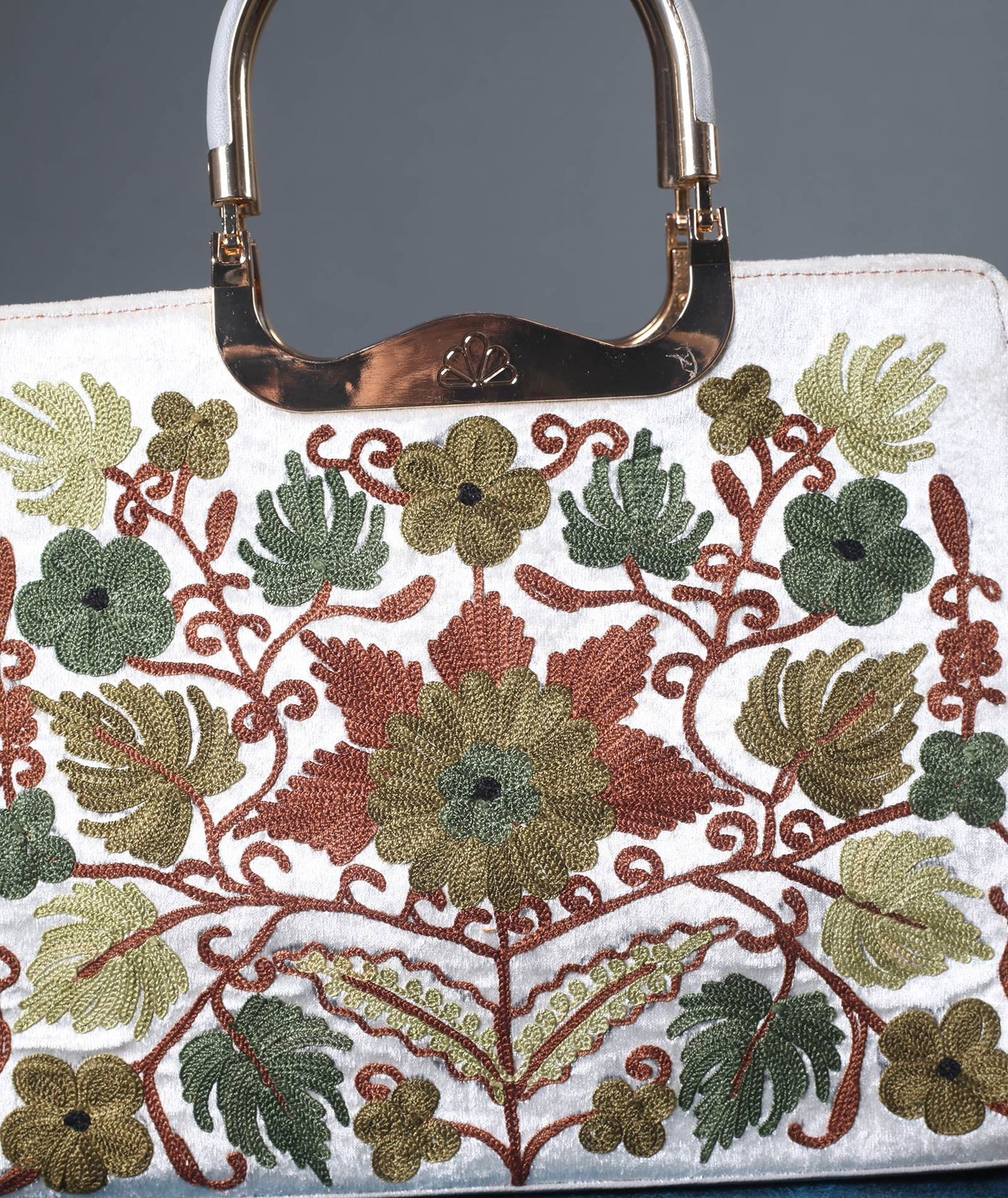 Floral Design Aari Embroidered White Hand Bag