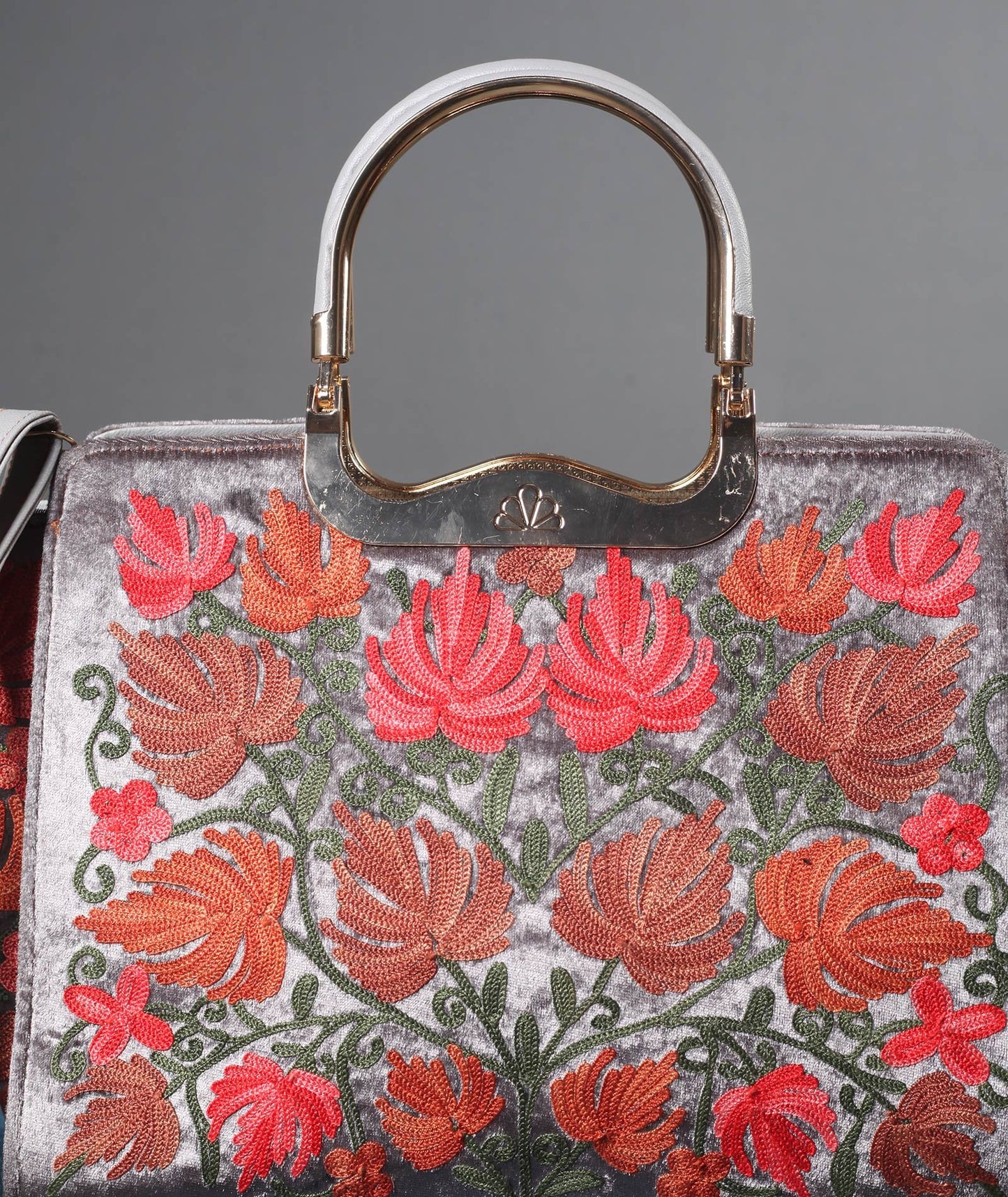 Silver base Chinar Aari Embroidered Hand Bag