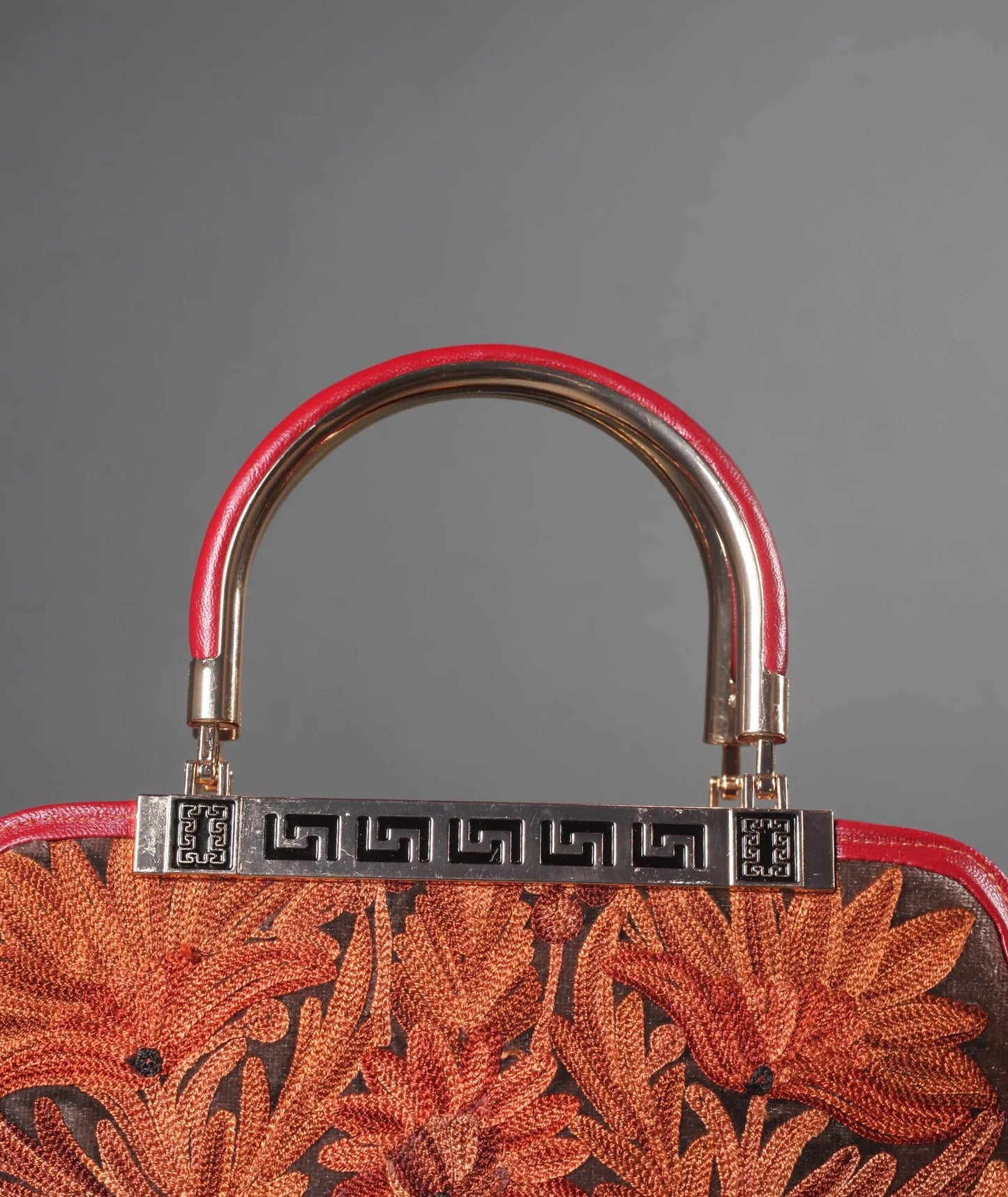 Red and Brown Poshkaar Aari Embroidered Hand Bag