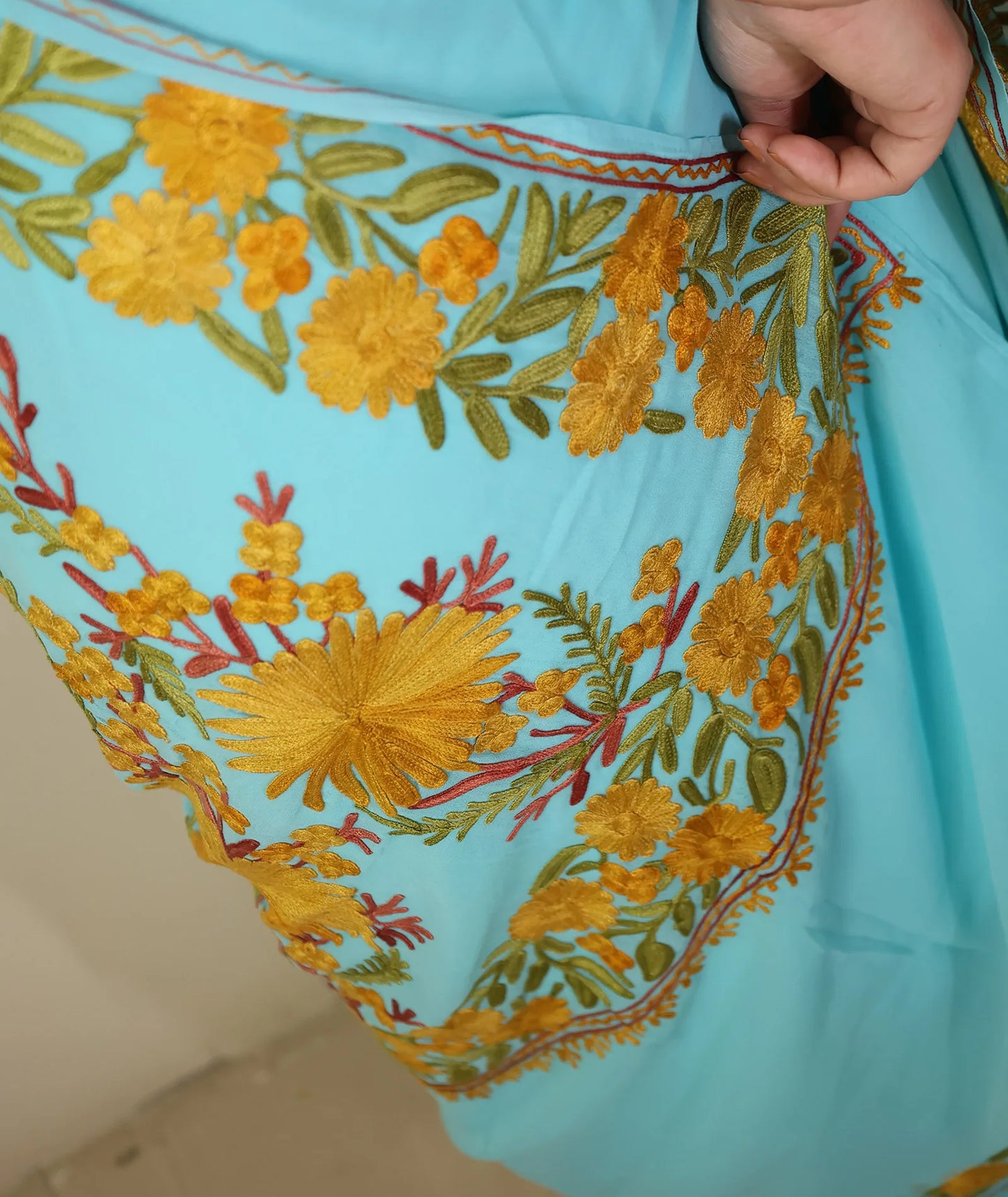 Turquoise Embroidered Georgette Saree