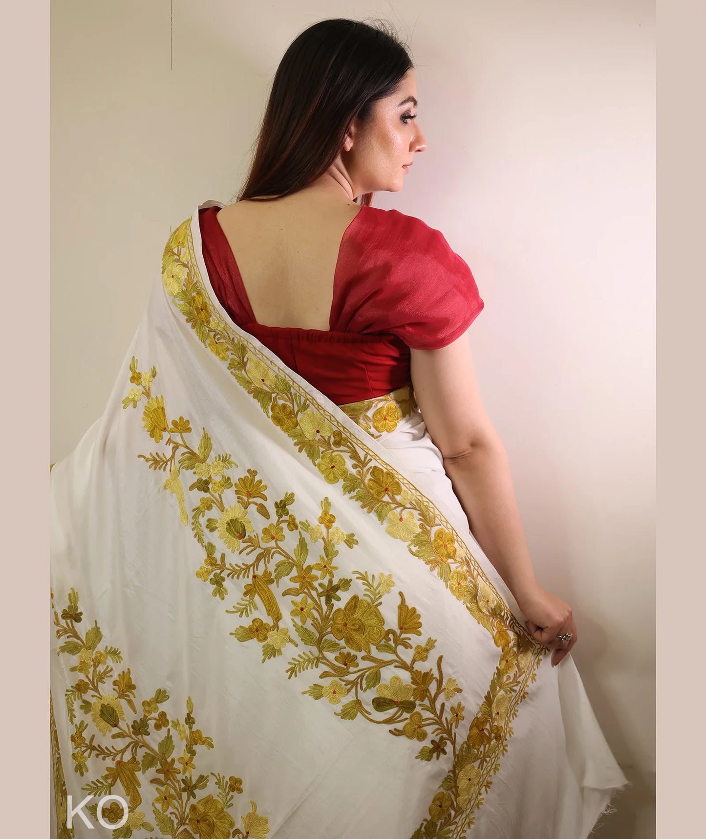 White Embroidered Crape Saree