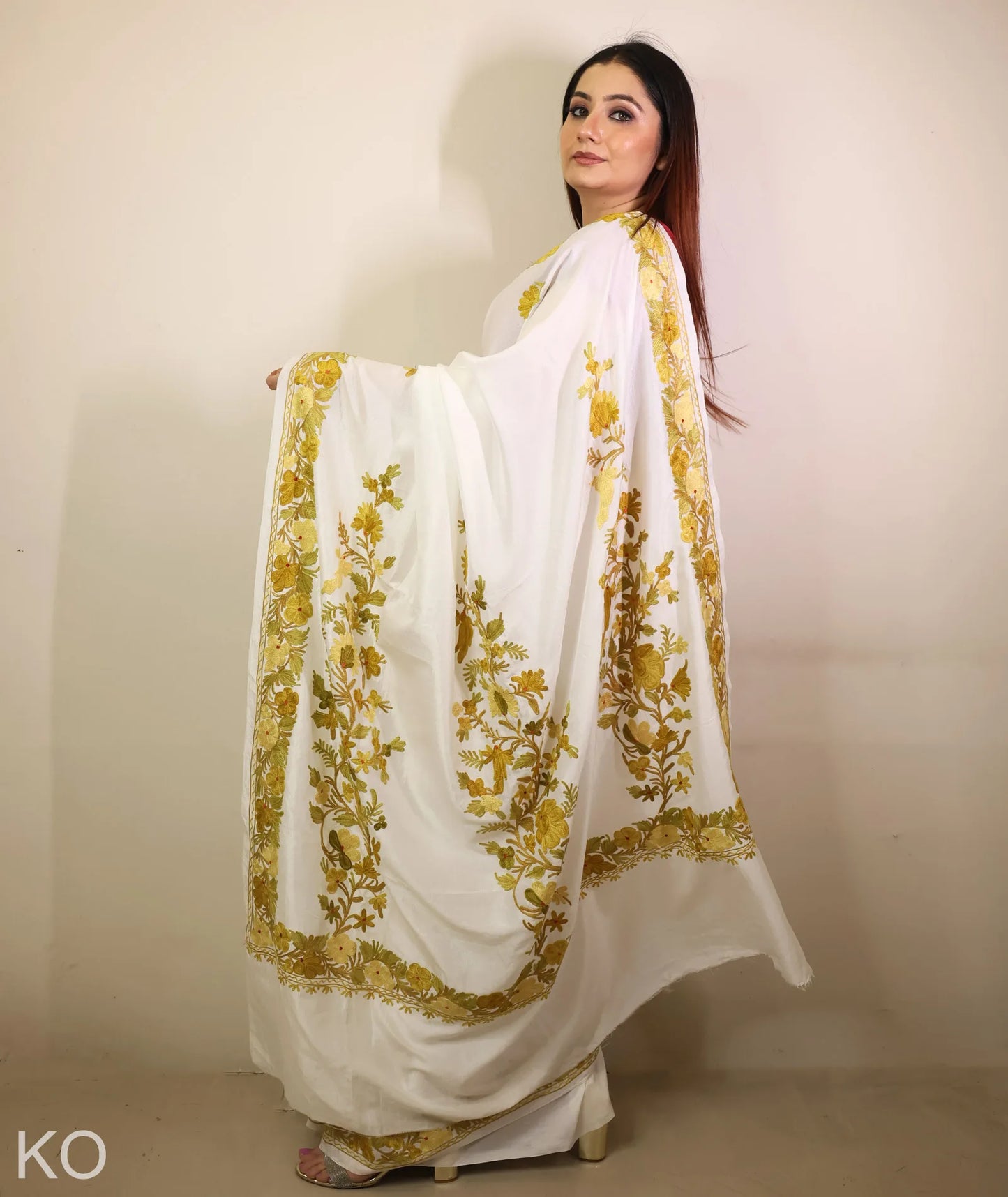 White Embroidered Crape Saree