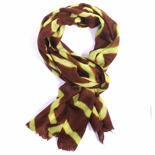 Brown and Green Dip Dye Cashmere Pashmina Scarf