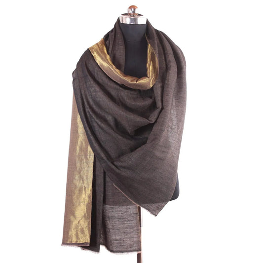 Black Golden Zari Reversible Cashmere Pashmina Shawl