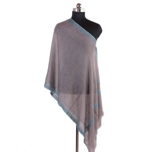 Grey Hashidaar Sozni Embroidered Cashmere Pashmina Stole