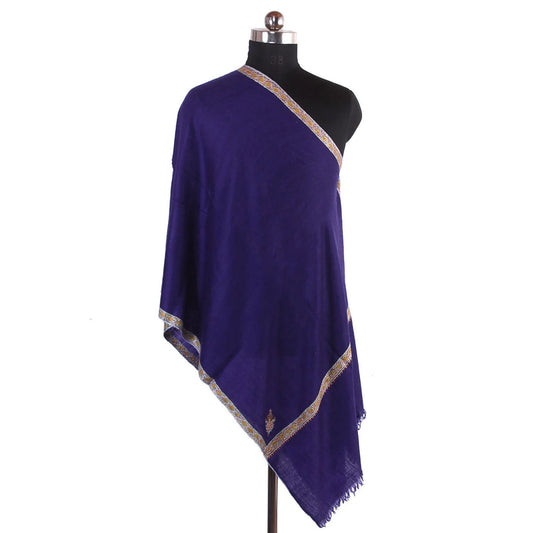 Royal Blue Hashidaar Sozni Embroidered Cashmere Pashmina Stole