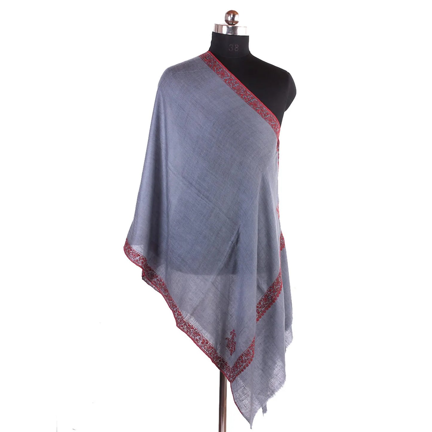 Grey Hashidaar Sozni Embroidered Cashmere Pashmina Stole