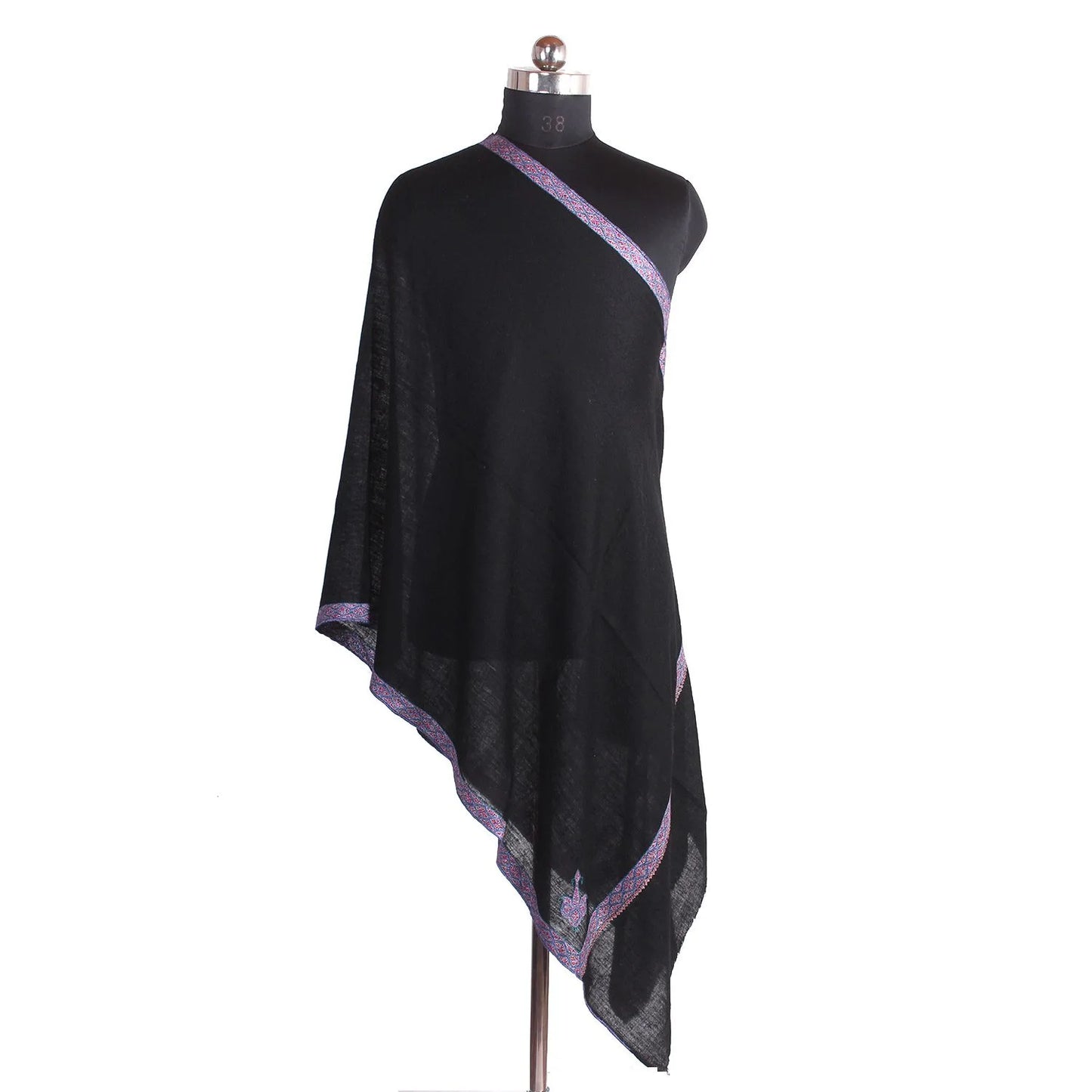 Black Hashidaar Sozni Embroidered Cashmere Pashmina Stole