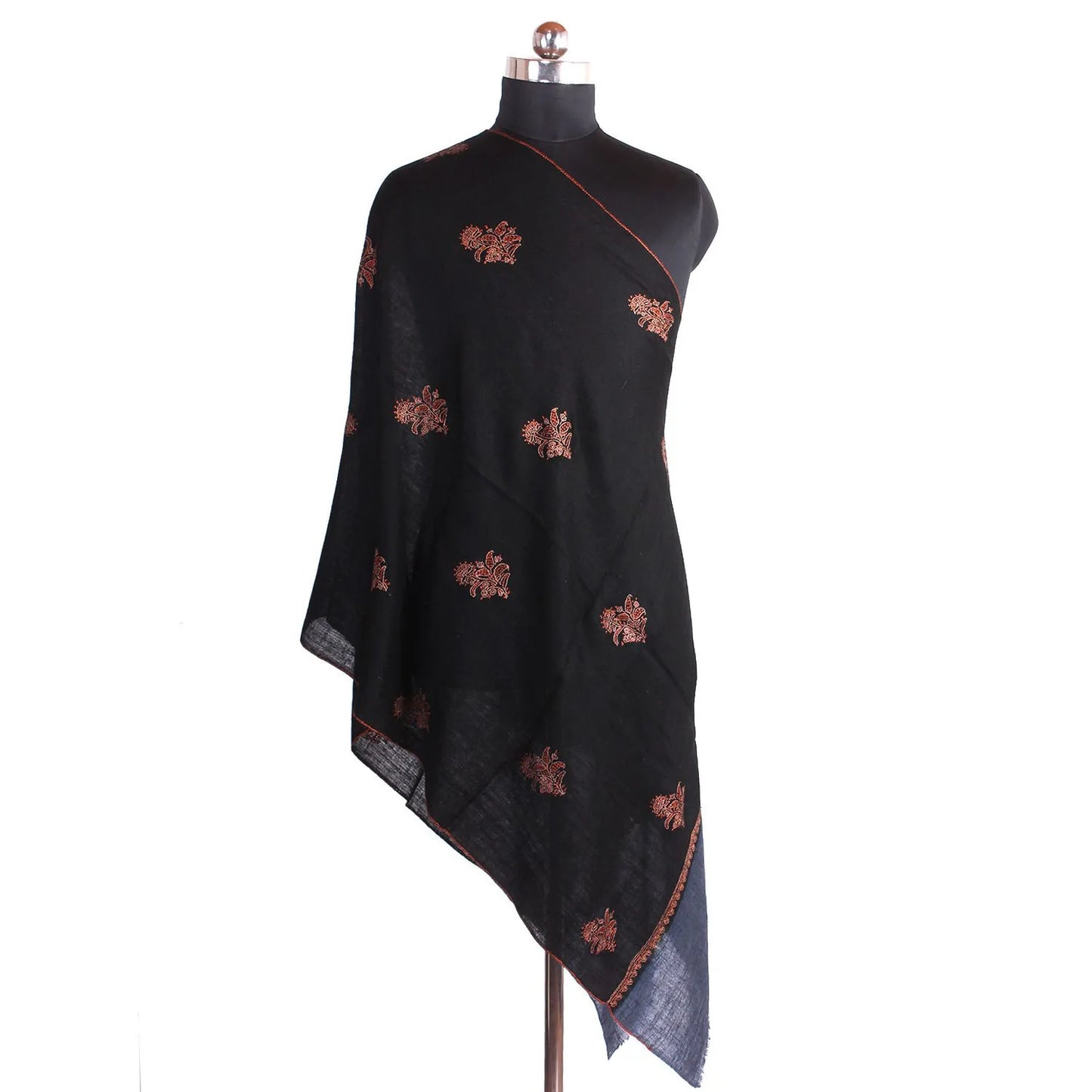 Black & Grey  Soznikari Embroidered Cashmere Pashmina Stole