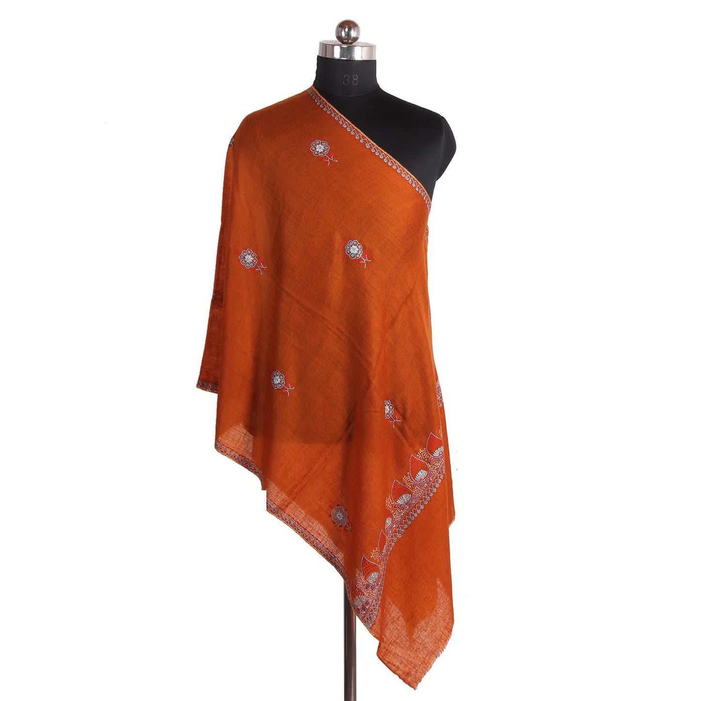 Candy Orange Bootidar Sozni Embroidered Cashmere Pashmina Stole