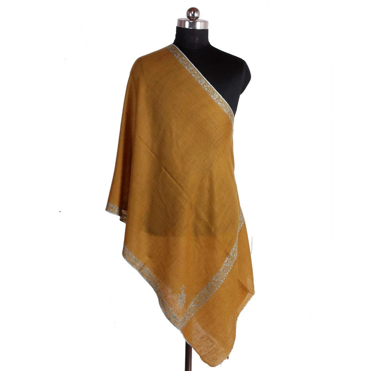 Golden Brown Sozni Embroidered Cashmere Pashmina Stole