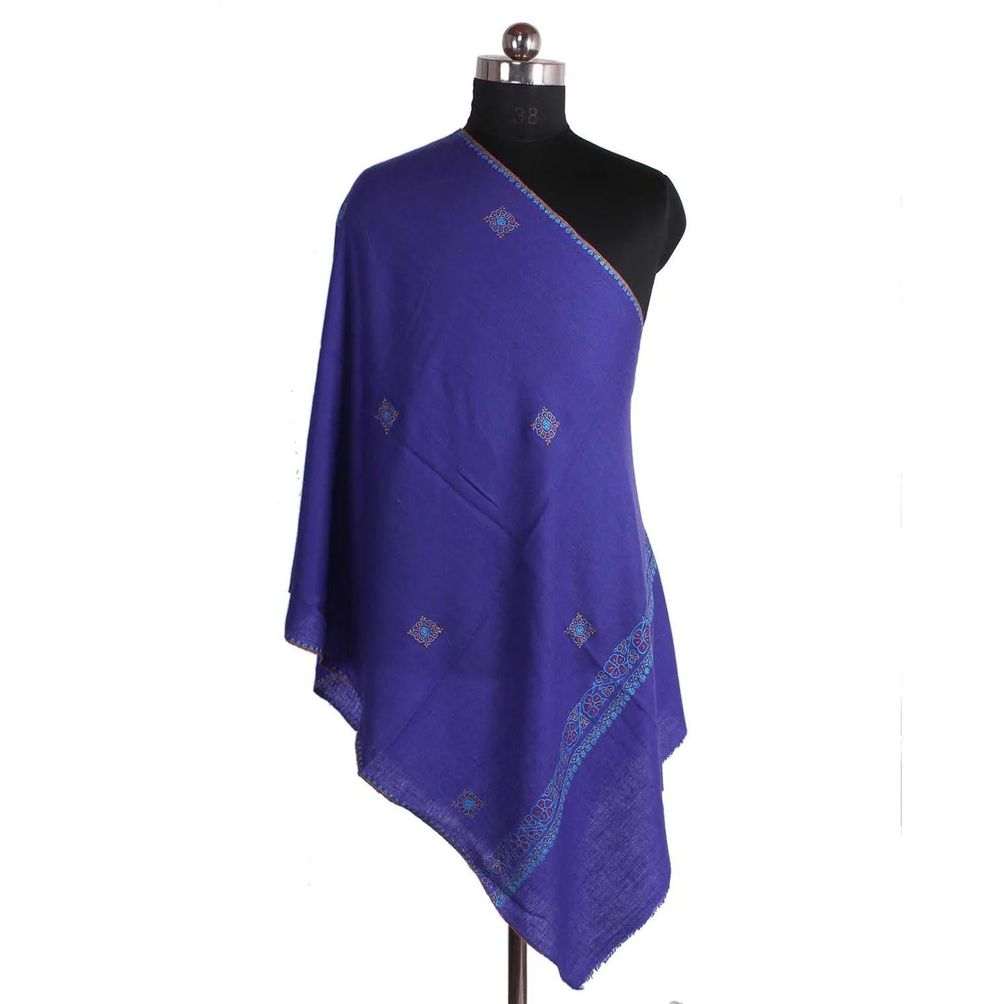 Cobalt Blue Sozni Embroidered Cashmere Pashmina Stole