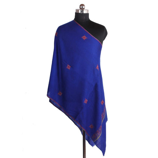 Resort Blue Sozni Embroidered Cashmere Pashmina Stole