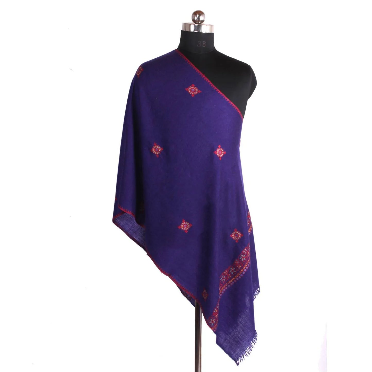 Berry Blue Sozni Embroidered Cashmere Pashmina Stole