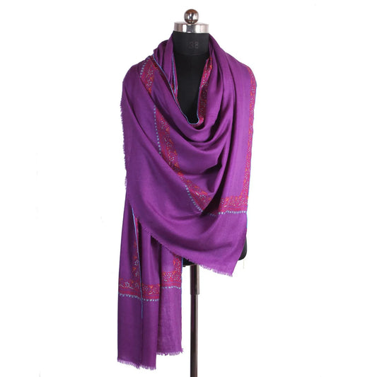 Lavender Purple Sozni Embroidered Cashmere Pashmina Shawl