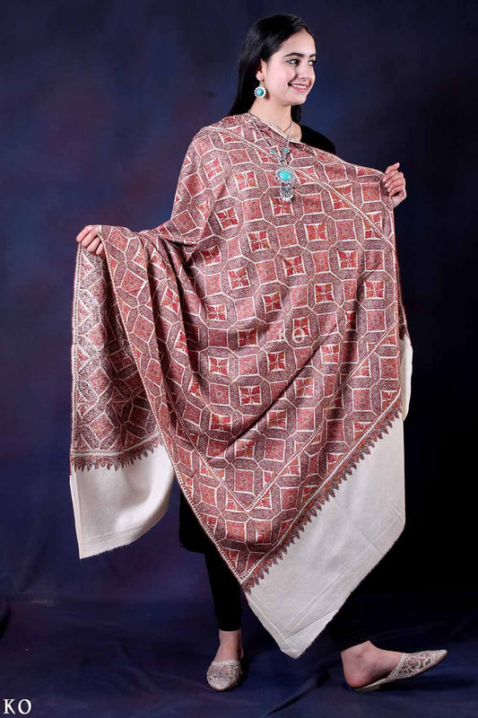 Abastract Design Sozni Embroidered Pashmina Jamawar Shawl