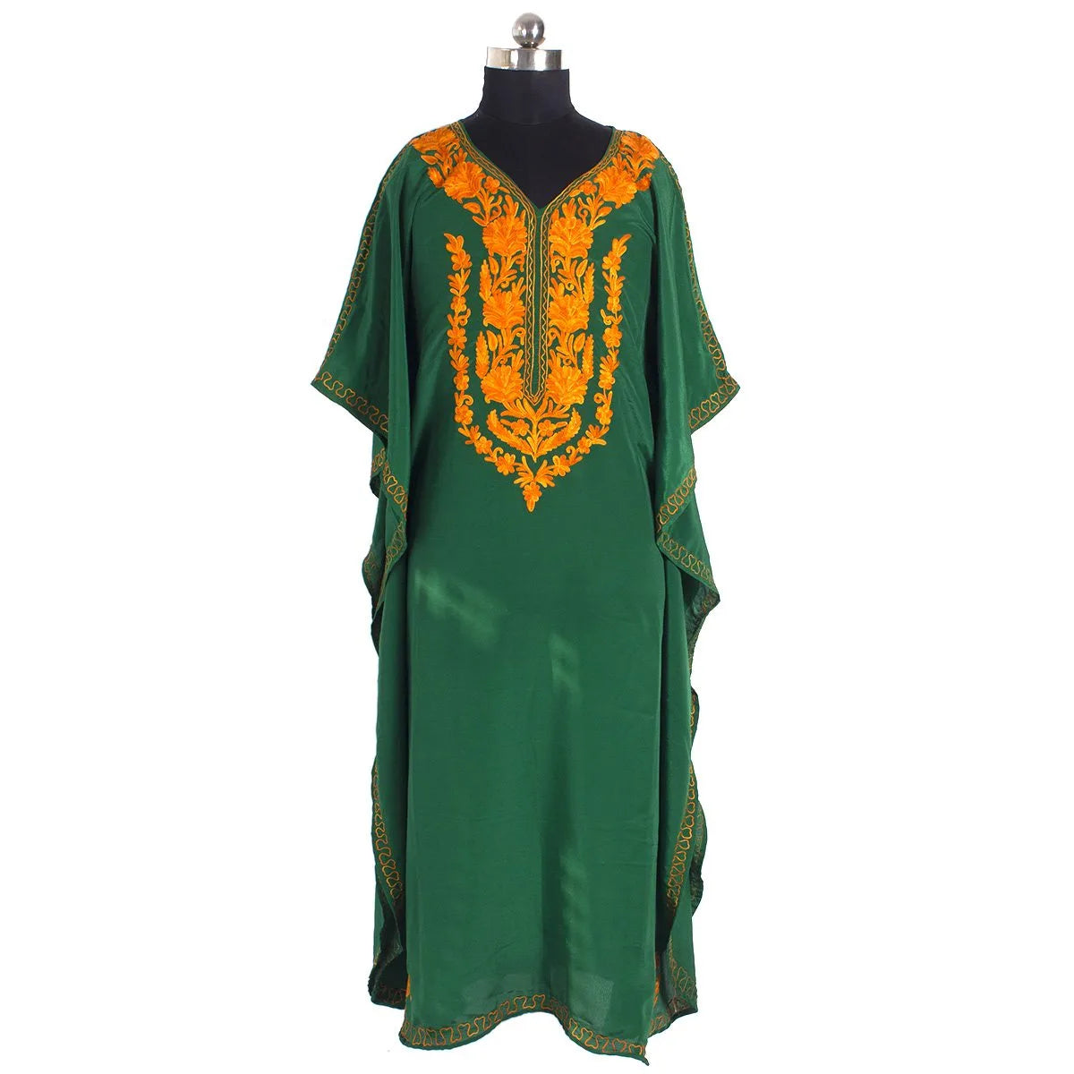 Green Aari Embroidered Silk Kaftan