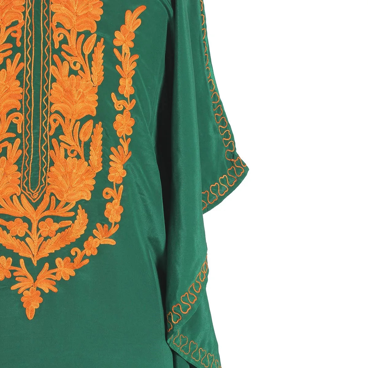 Green Aari Embroidered Silk Kaftan