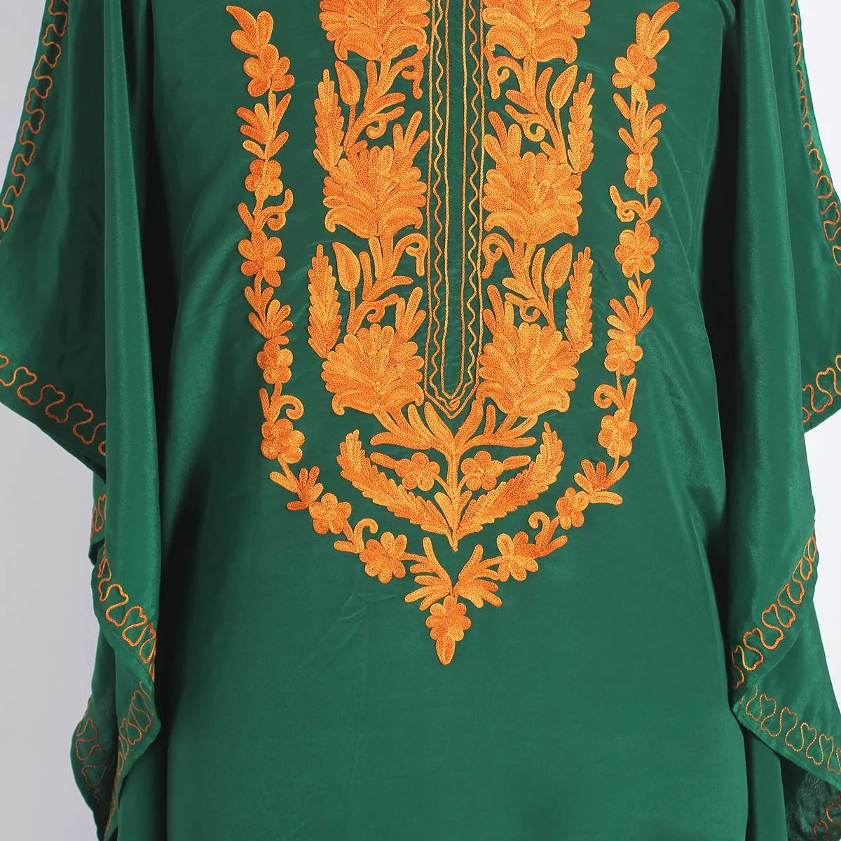 Green Aari Embroidered Silk Kaftan