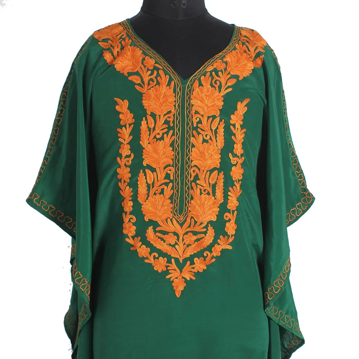 Green Aari Embroidered Silk Kaftan