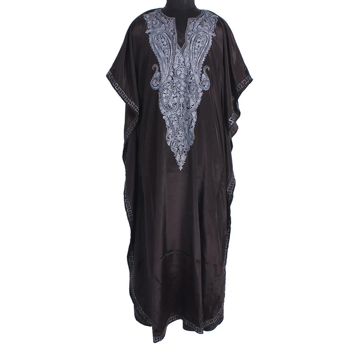 Chocolate Brown  Embroidered Silk Kaftan