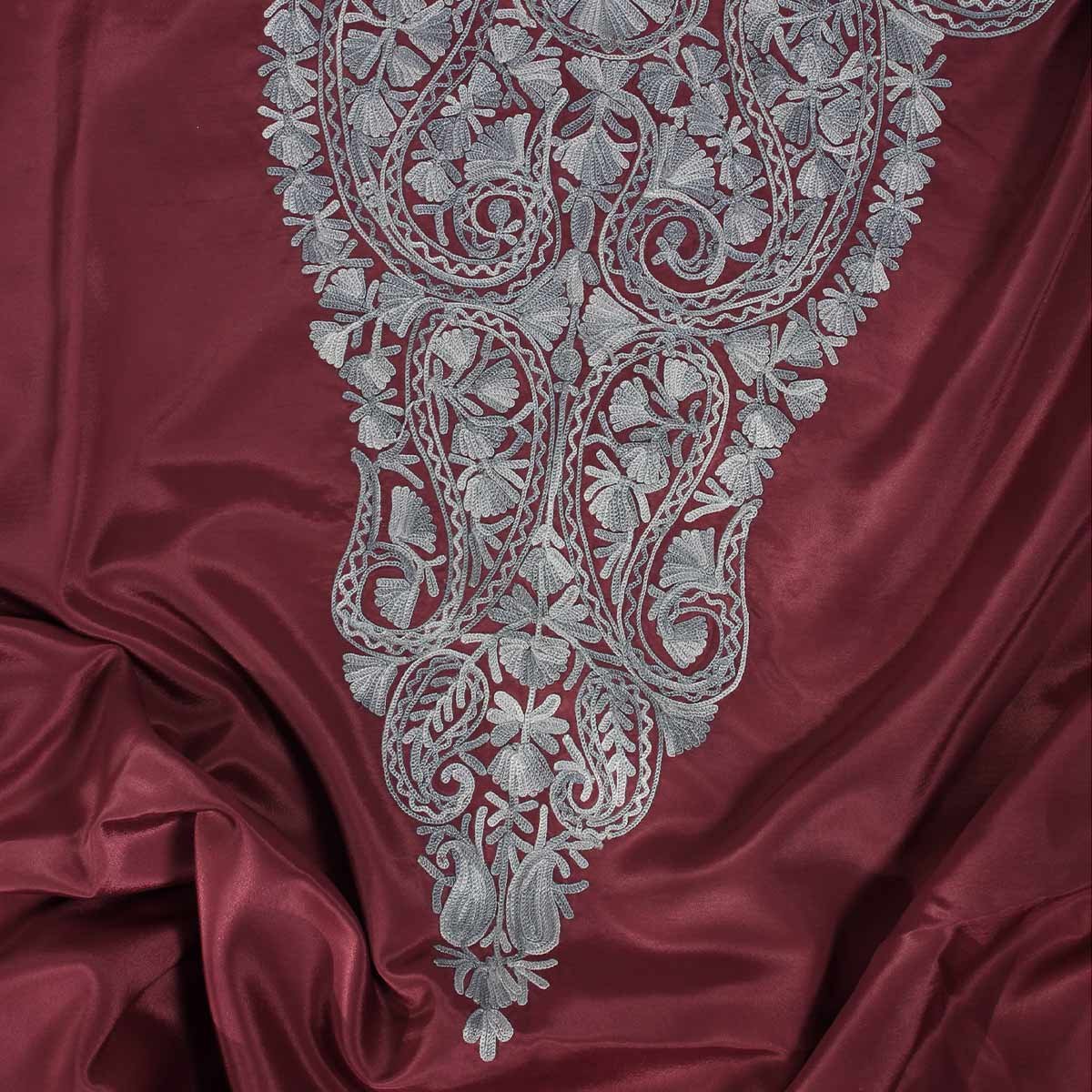 Maroon Aari Embroidered Silk Kaftan